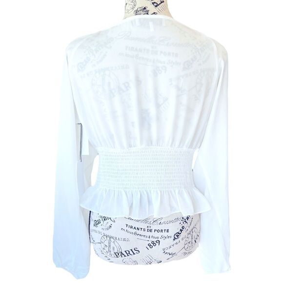 WAYF Smocked Waist Raglan Top in White - Picture 5 of 11